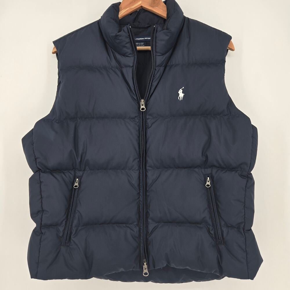 Ralph Lauren Sport Women’s Down Puffer Vest Navy Polo Pony Logo Size L Warm